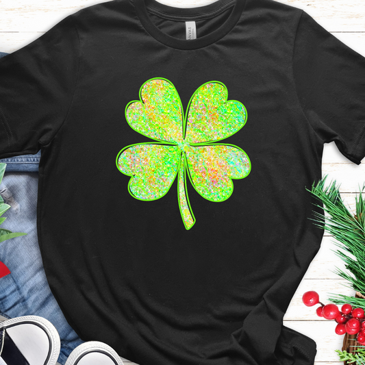 St. Patty's Faux Glitter Clover Leave T-shirt